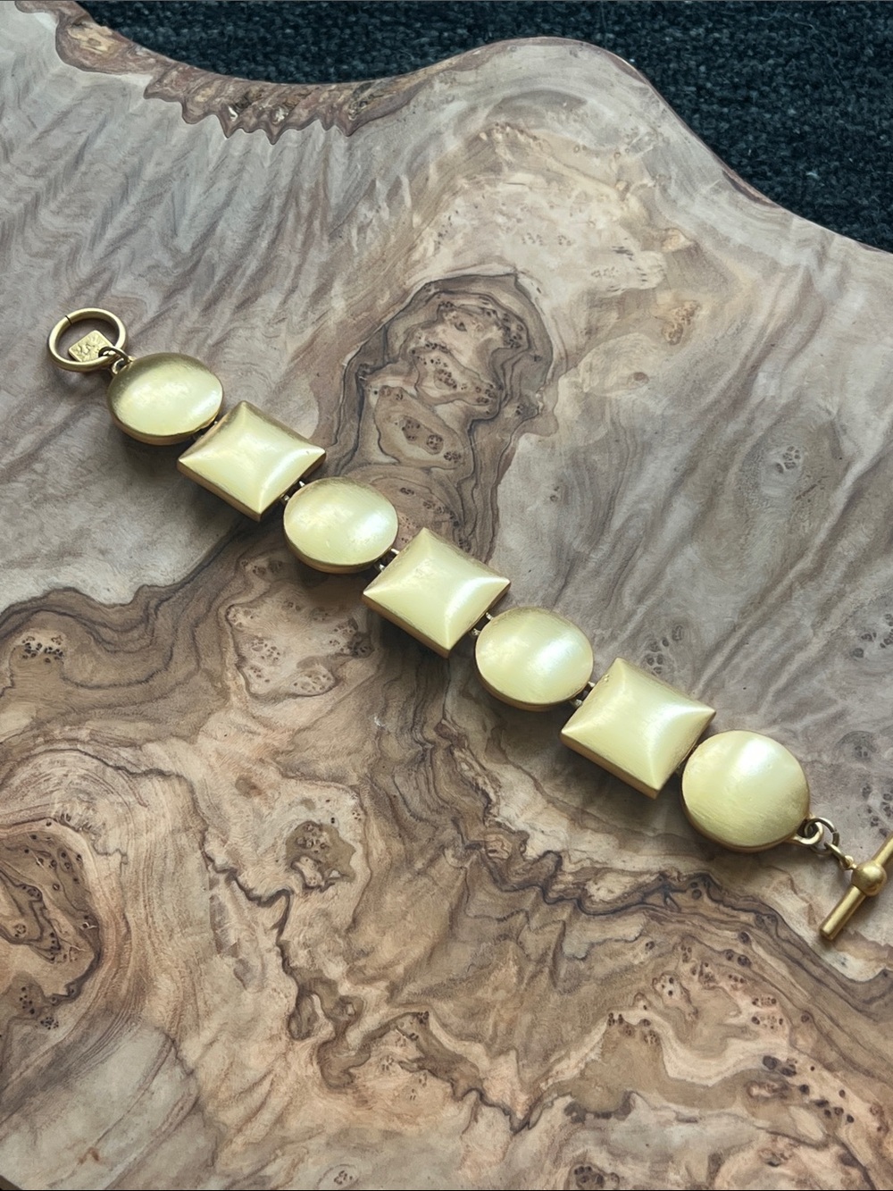 Anne Klein Gold-Tone Cream Geometric Link Bracelet